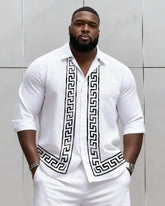 Big & Tall Men's Business Classic Simple Stripes Print Long Sleeve Shirt Shorts Set